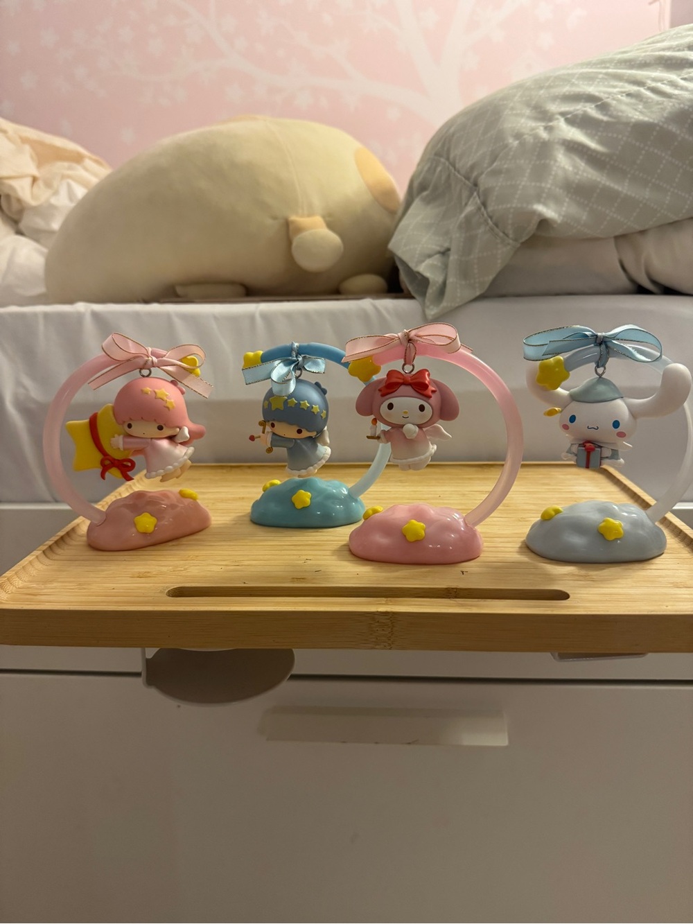 Sanrio Mini Character Rotating Display Set - Pink Blue Gray Yellow Accents